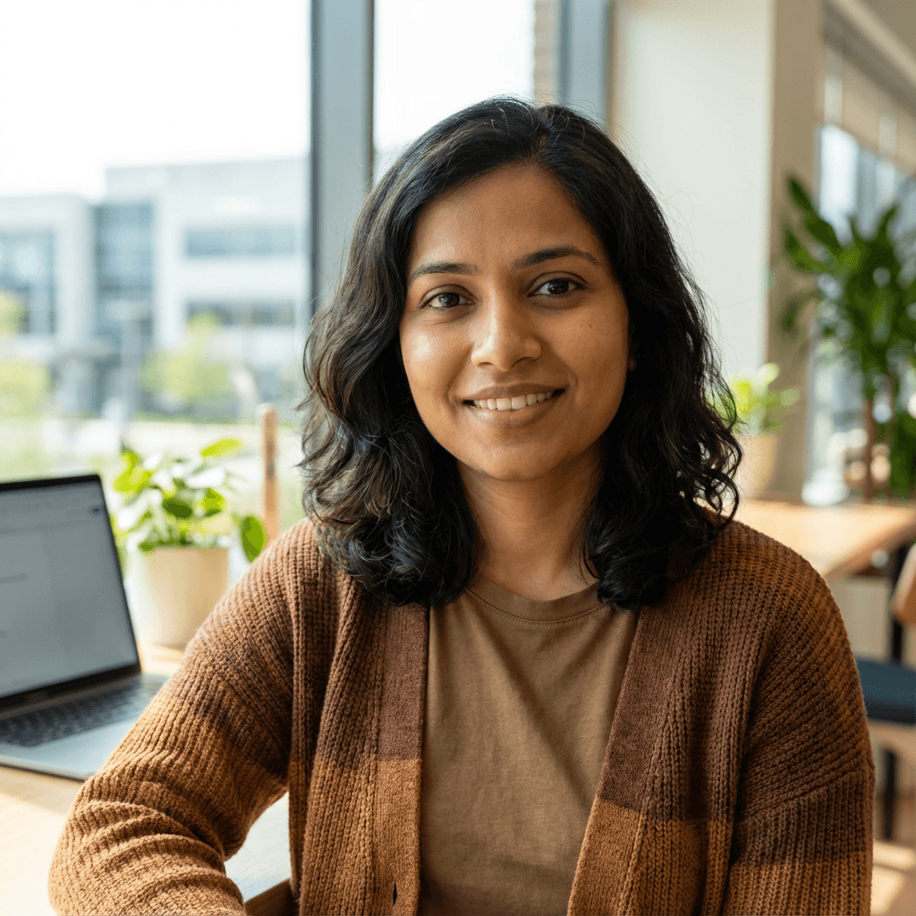Female customer in her early 40s, South Asian, casual friendly appearance