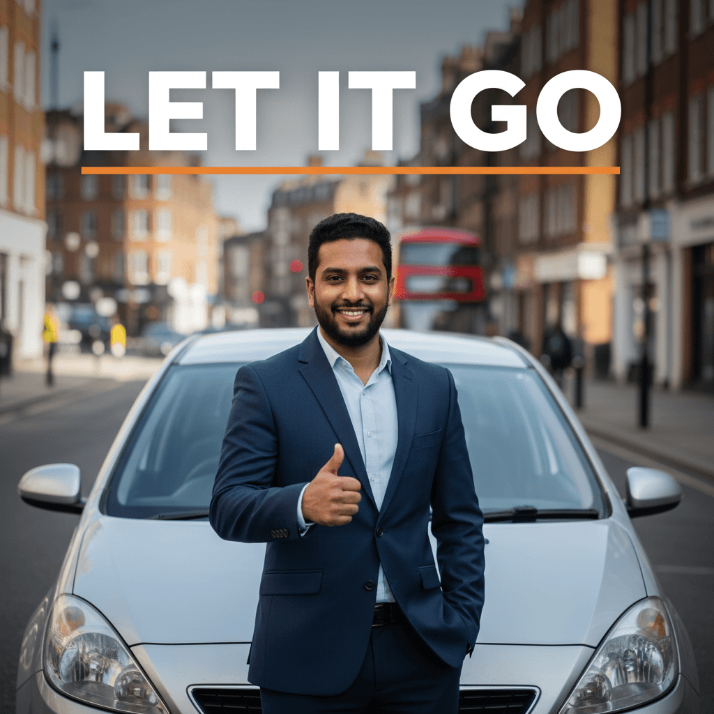 Let it go founder giving a thumbs up in front of a second-hand car